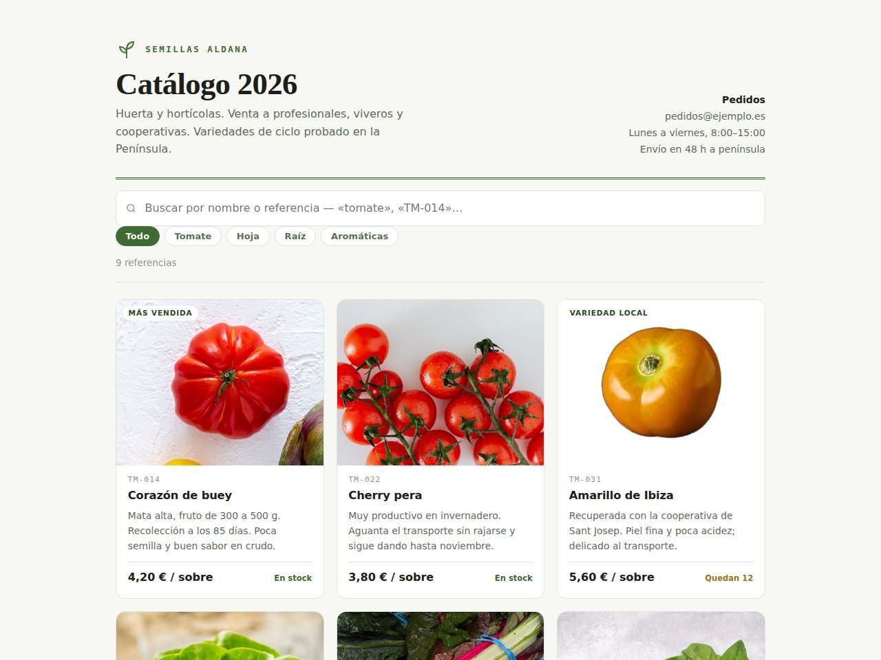 Captura del ejemplo: Catálogo de producto