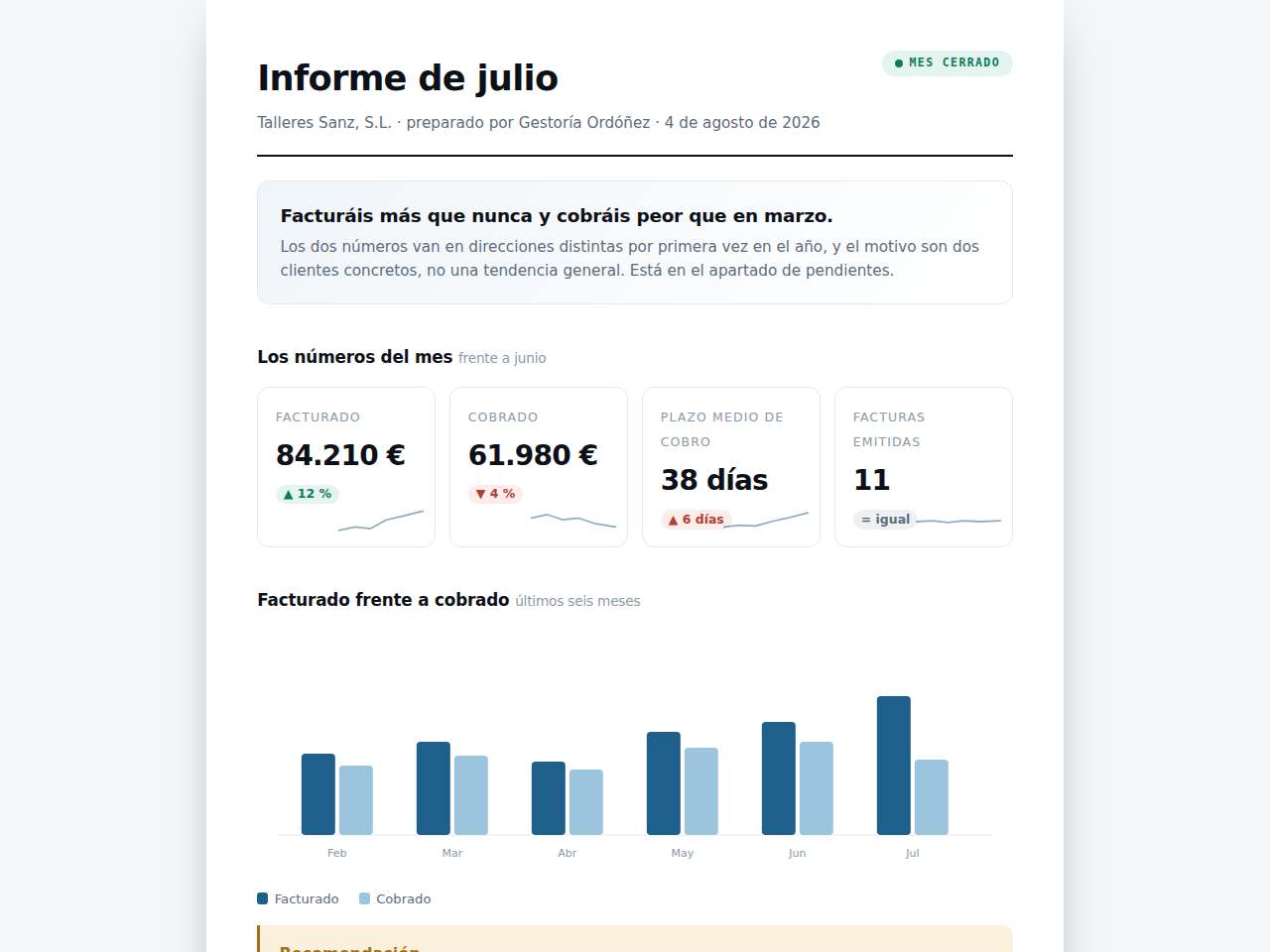 Captura del ejemplo: Informe para un cliente